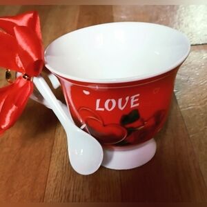 Red Love Mug with Spoon. Never Used.